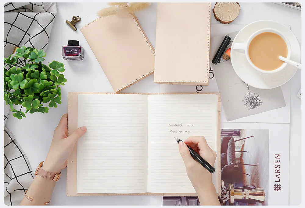 100% Genuine Leather Cover A5A6B6 Sketchbook Planner with Grid Blank Insert Retro Notebooks and Journals Diary Cover Stationery