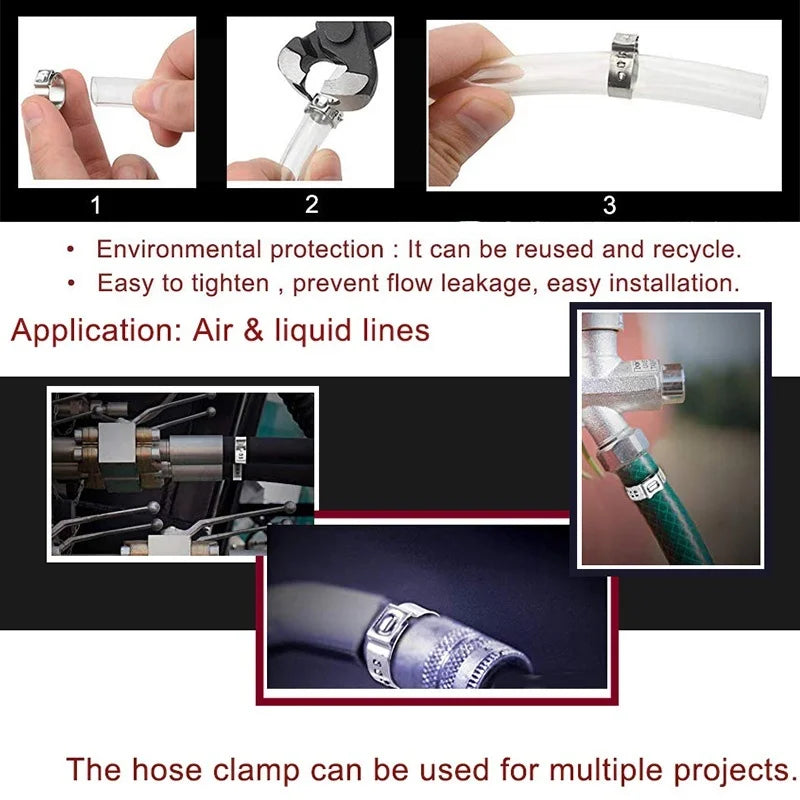 Pipe Clamp High Quality 10 PCS Stainless Steel 304 Single Ear Hose Clamps Assortment Kit Single 5.3-31mm Multiple specifications