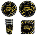 Gold Black Party Happy Birthday Banner Disposable Tableware Pink Paper Cups Plate Napkins For Kids Birthday Party Decor Supplies