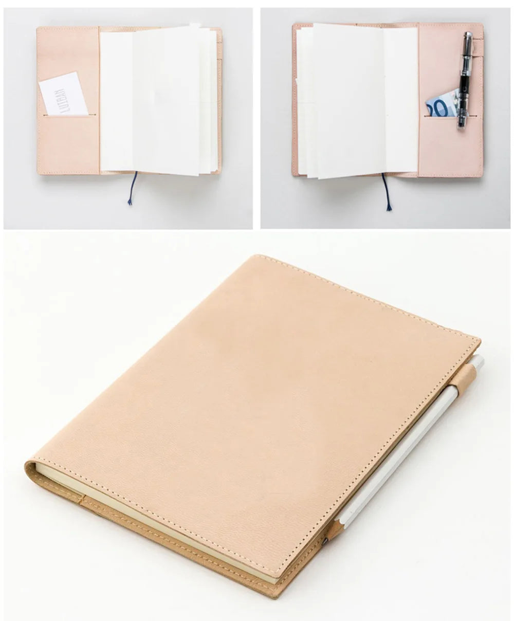 100% Genuine Leather Cover A5A6B6 Sketchbook Planner with Grid Blank Insert Retro Notebooks and Journals Diary Cover Stationery
