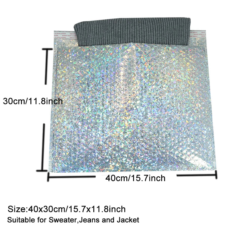 10PCS Holographic Metallic Bubble Mailer Laser Gift Bags Glamour Colorful Foil Bubble Envelopes Padded Shipping Mailing Envelope
