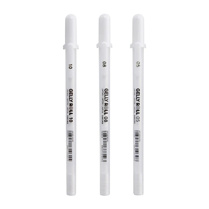 1Pc Sakura Gelly Roll Gel Pen White Color 0.5/0.8 /1.0mm High Light Marke Pen Black Cardboard Art Painting Pen White Line Pens