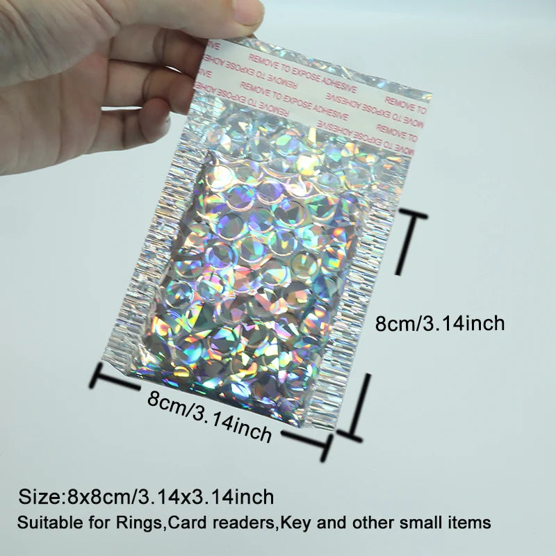 10PCS Holographic Metallic Bubble Mailer Laser Gift Bags Glamour Colorful Foil Bubble Envelopes Padded Shipping Mailing Envelope