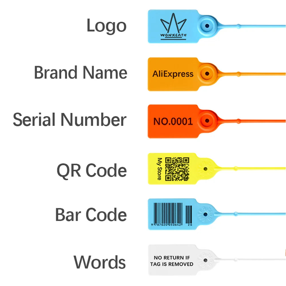 100Pcs Custom Logo Disposable Plastic Security Seals Personalized Hang Tags for Clothing Shoes 180mm