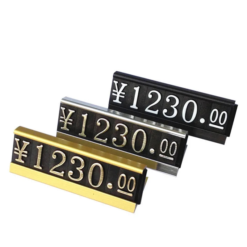Aluminum Frame Jewelry Numeral Pricing Cube Sign Adjustable Number Price Tag Display Counter Stand Tag Label Set for Retail Shop
