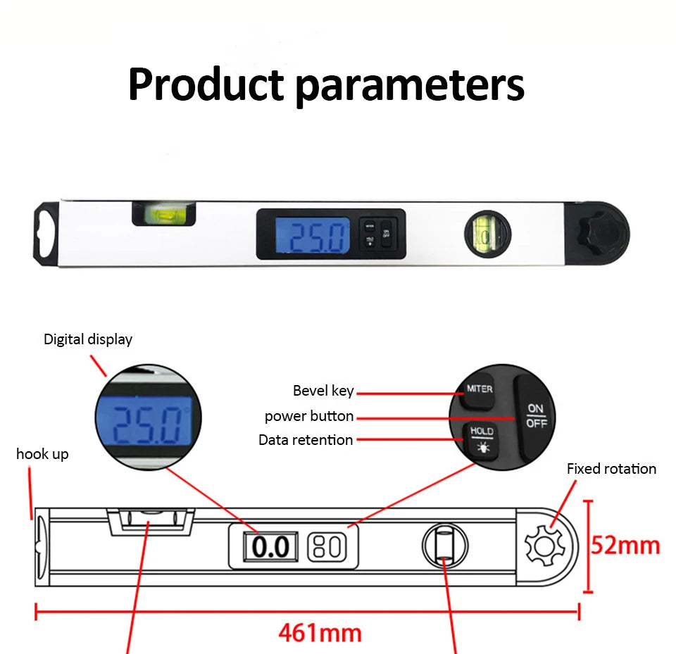 0-230 Degree Digital Protractor 400mm 16inch Range Finder Digital Angle Finder Level Digital Spirit Level Angle Finder Meter