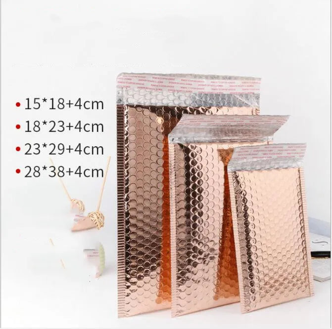 50pcs Rose Gold Poly Bubble Mailer Envelopes Aluminum Foil Padded Envelopes Self Seal Bubble Shipping Mailer Bags