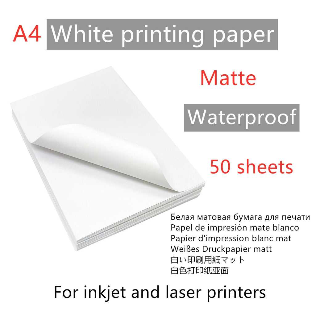 10/50pcs Waterproof sticker paper A4 Laser Inkjet Printer Paper White Glossy Transparent  Self Adhesive Sticker Label Copy Paper