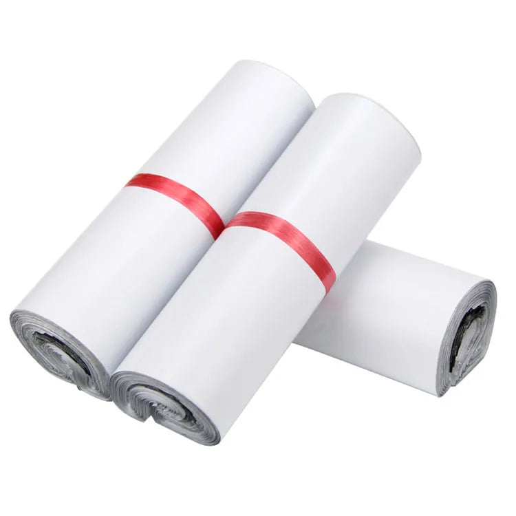 50PCS Portable White Express Courier Tote Bag DIY Logo Plastic Self-Sealing Adhesive Poly Envelope T-shirt Gift Mailing Pouches