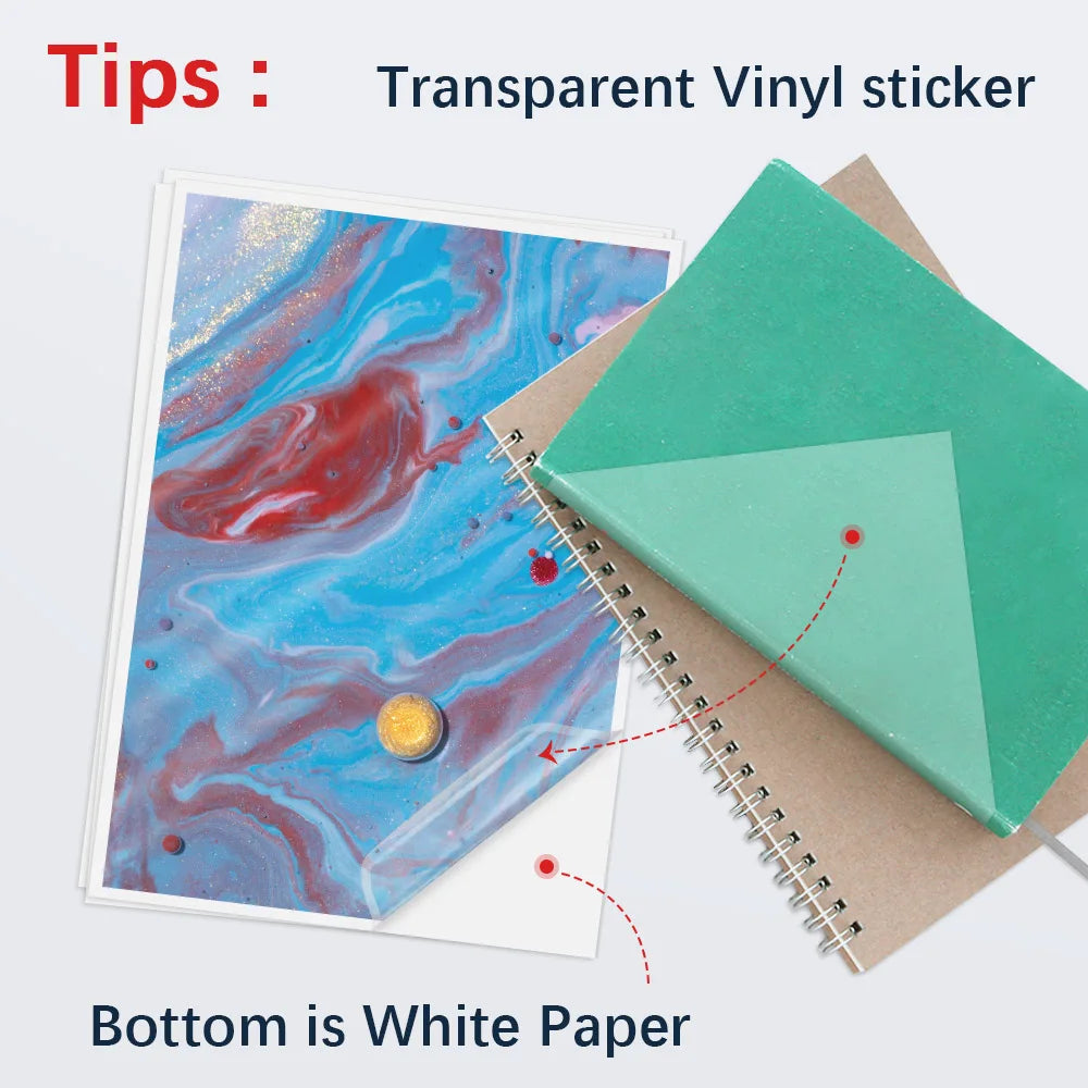 10 Sheets Transparent Printable Vinyl Sticker Paper A4 Glossy White Waterproof Self-Adhesive Copy Paper for All Inkjet Printer