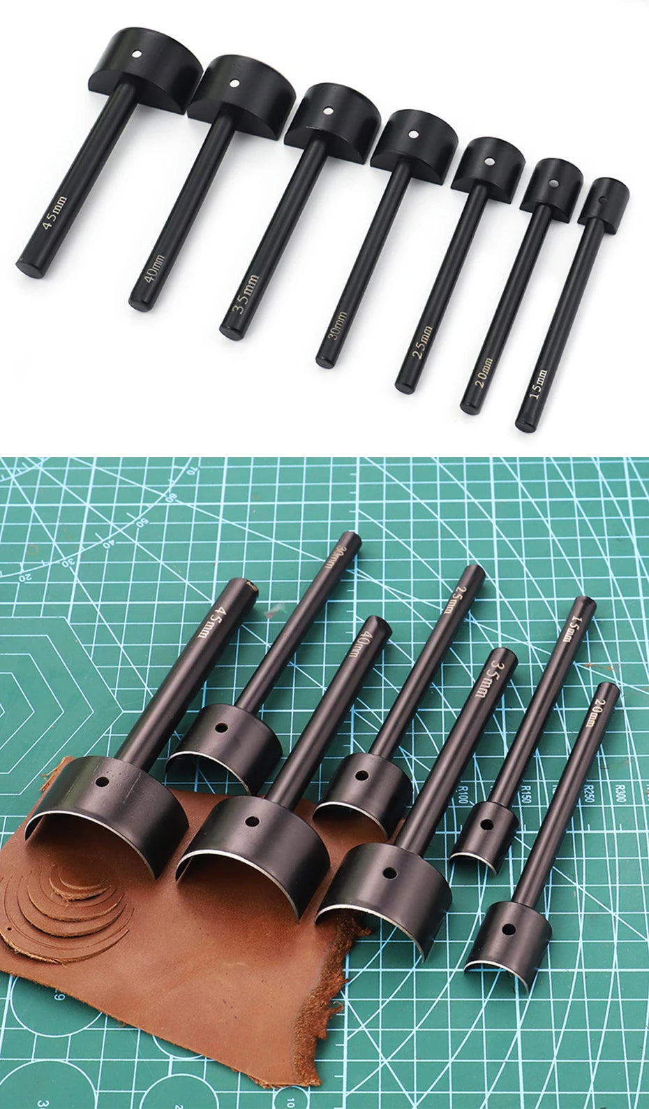 QJH Half-Round Leather Cutter Punch Strap End Punch Tool for DIY Crafting Handwork Strap Belt, Wallet and Bag (15 - 45 mm)