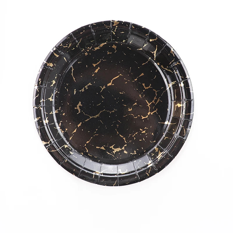 Black Series Gold Blocking Disposable Tableware Party Paper Plates Napkins Cups Straws Birthday Party Wedding New Year Decor