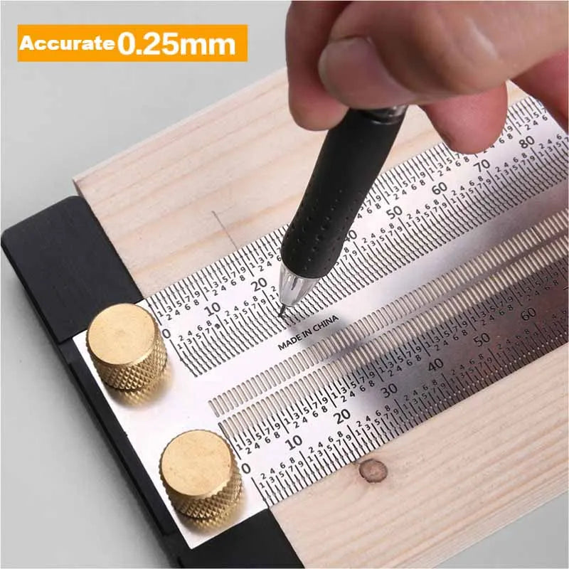 Precision Marking T-Rule, Stainless Steel T Type Hole Ruler Scribing Gauge Marking Measuring Tool Woodwork  200mm/300mm/400mm