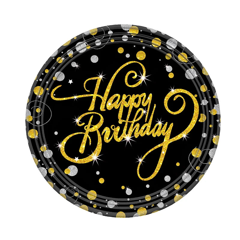 Gold Black Party Happy Birthday Banner Disposable Tableware Pink Paper Cups Plate Napkins For Kids Birthday Party Decor Supplies