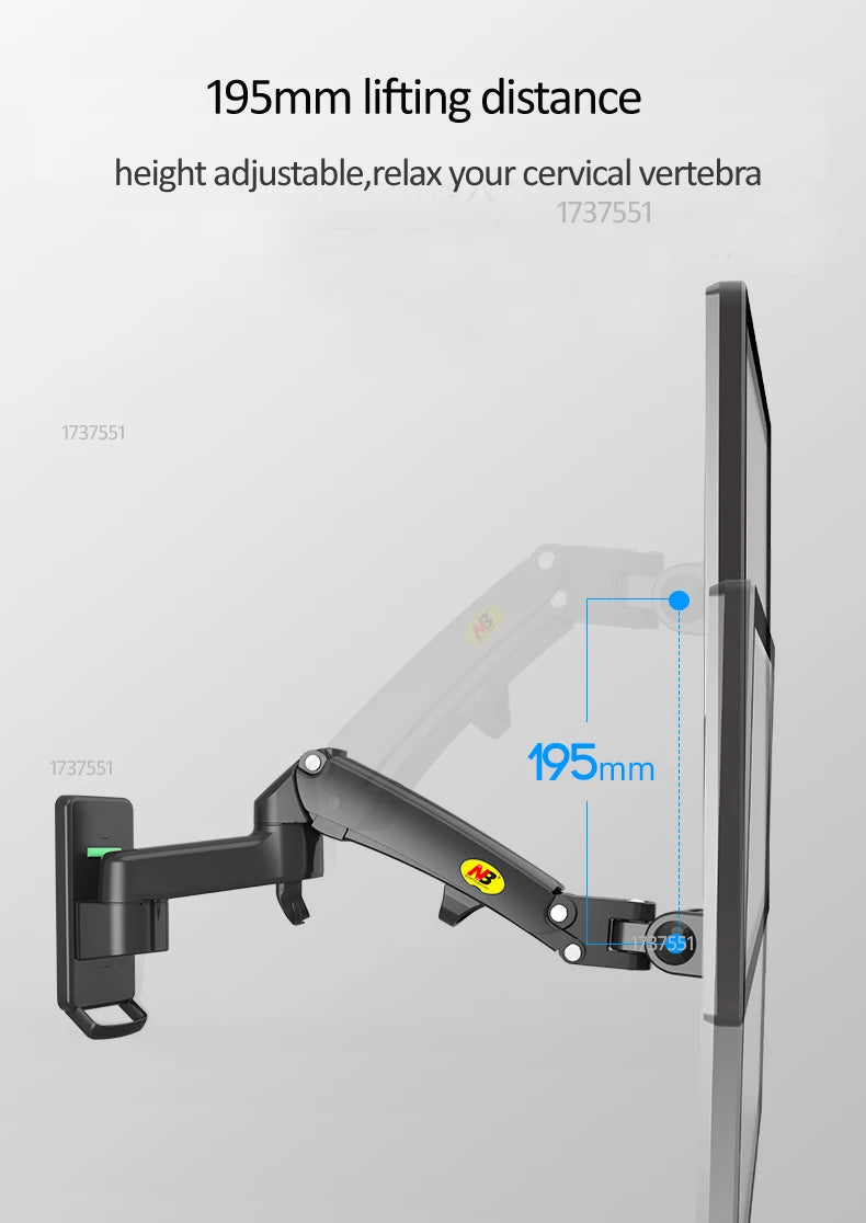 NB F150 F15T 3-12kg 100x100 Gas Spring Dual Arm Laptop Wall Mounted Bracket 13'-27' Notebook Holder Stand Aluminum Retractable