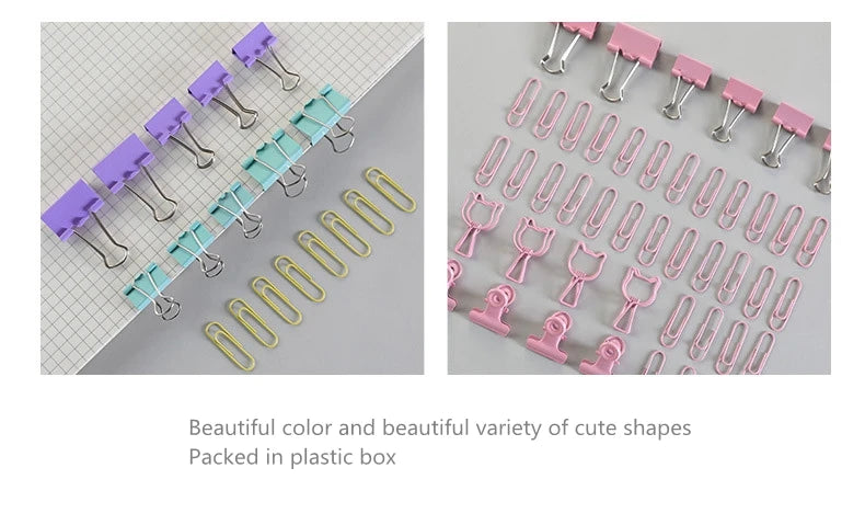 80Pcs/lot Color Binder Clips Set Mint Green Pink blue Multi Paper Clips Kawaii Stationery Office Accessories School Supplies