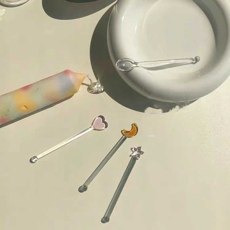 Glass Stirring Rod Moon Star Shape Stir Bar Coffee Cocktail Mixing Sticks Home Party Transparent Aesthetic Cocktail Muddler