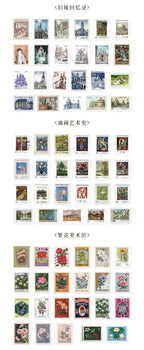 Yoofun 46pcs/pack Vintage Stickers Postage Stamp Sticker Retro Museum Flower Plants Castle Label for Scrapbooking Journal DIY