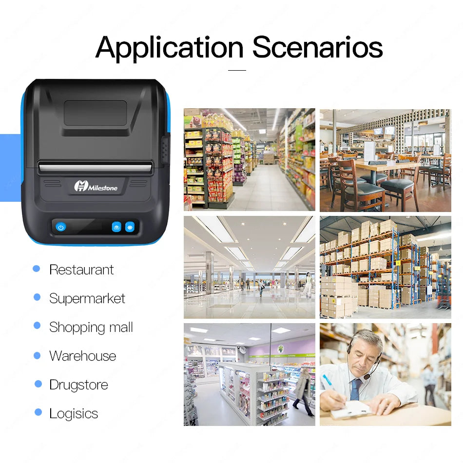 Milestone 80mm 2inch Wireless Bluetooth Thermal  Receipt Printer Receipt Label Maker Portable Sticker Label Printer Portable