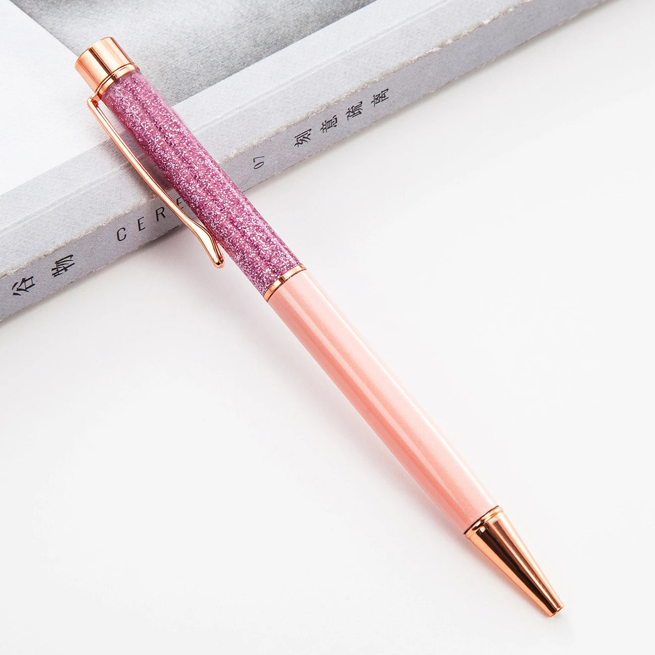 Lytwtw's Ballpoint Pen Oil Metal Office School Supplies Stationery Spinning Rose Gold Gift Cute Clip Glitter