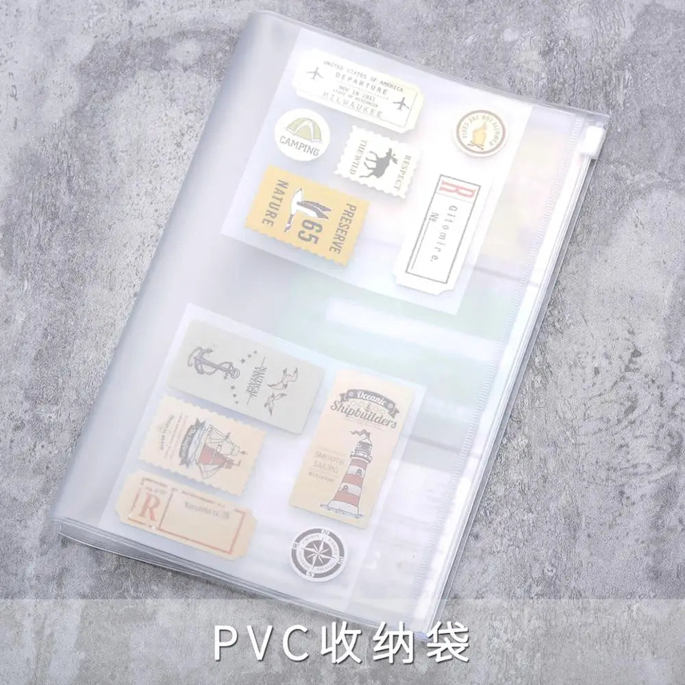 Traveler's Notebook PVC Storage Bag Pouch with Zipper Card Pocket Portable A5/Standard Size Passport Folder - 4 Sizes Available
