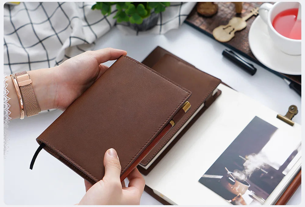 100% Genuine Leather Cover A5A6B6 Sketchbook Planner with Grid Blank Insert Retro Notebooks and Journals Diary Cover Stationery
