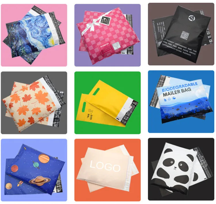 100PCS Custom Logo Text Express Courier Bag Plastic Self-Sealing Adhesive Poly Envelope Clothing T-shirt Box Shipping Pouches