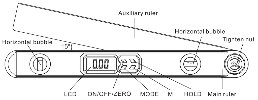 0~225° 400mm Digital Protractor Spirit Level Angle Finder Gauge Meter Digital Angle Finder Electronic Protractor 400mm
