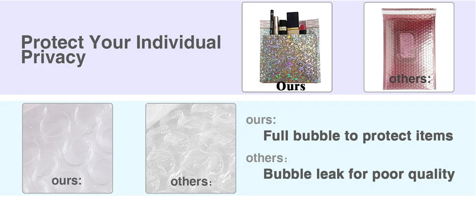 10PCS Holographic Metallic Bubble Mailer Laser Gift Bags Glamour Colorful Foil Bubble Envelopes Padded Shipping Mailing Envelope