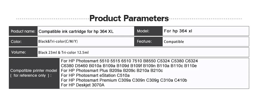364XL Ink Cartridge For HP364 HP 364 XL Compatible Photosmart 5510 5515 6510 B010a B109a B209a Deskjet 3070A Printer
