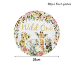 Pink Gold Animal Wild One Birthday Party Tableware Set Forest Decoration One Birthday Jungle Safari Party Supplies