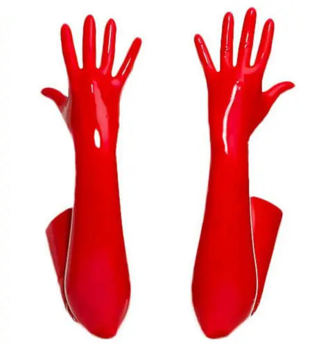 Free shipping !!! Hot Wrist seamless black / red latex opera long latex gloves fetish latex gloves