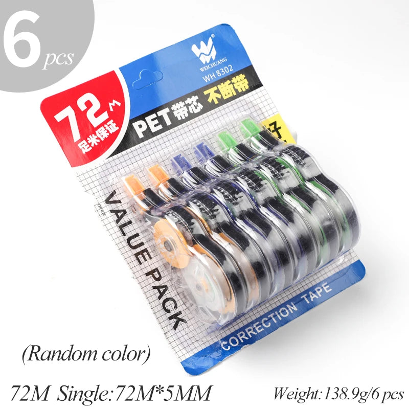 6pcs/Set School Correction Tape Roller Simple Office Supplies Stationery White Sticker Tape Student 150M Error Eraser Tape Book