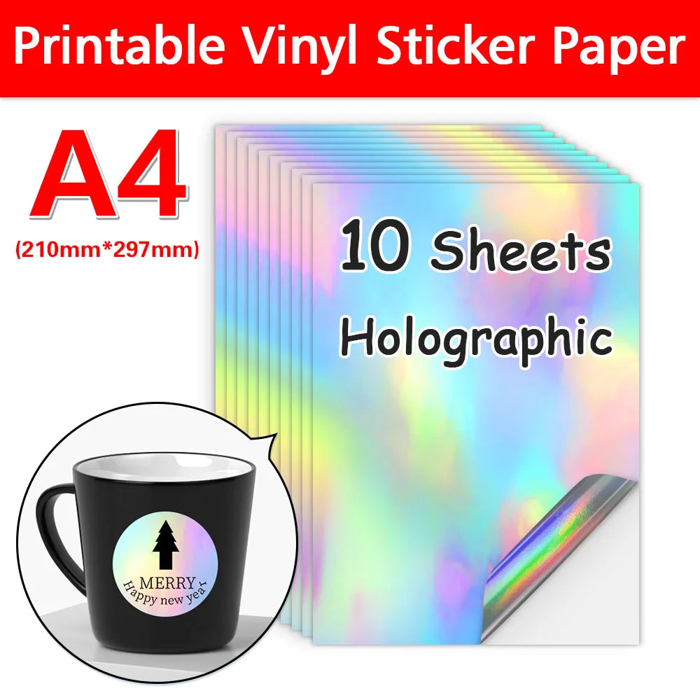 10Sheets Transparent Printable Vinyl Sticker Paper Waterproof A4 Self-Adhesive Copy Paper For Inkjet Printer to DIY Labels Craft