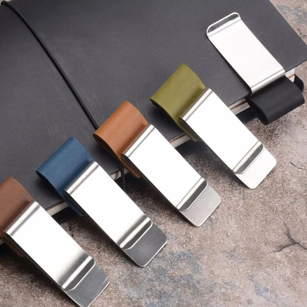 Metal Leather Pen Holder Brass and Stainless Steel Pencil Clip for Genuine Leather Notebook Journal Diary