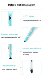 3D Pen With LCD Screen Compatible PLA Filament Toys 3D Drawing Printing Pen for Children DIY Christmas Birthday Gift