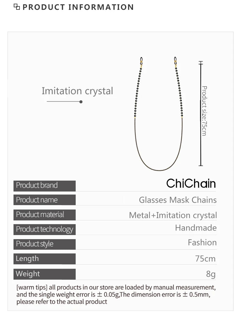 Skyrim Elegant Clear Zicron Crystal Beaded Lanyand for Glasses Sunglassess Chain Eyeglasses Strap Rope Eyewear Cord Accessories