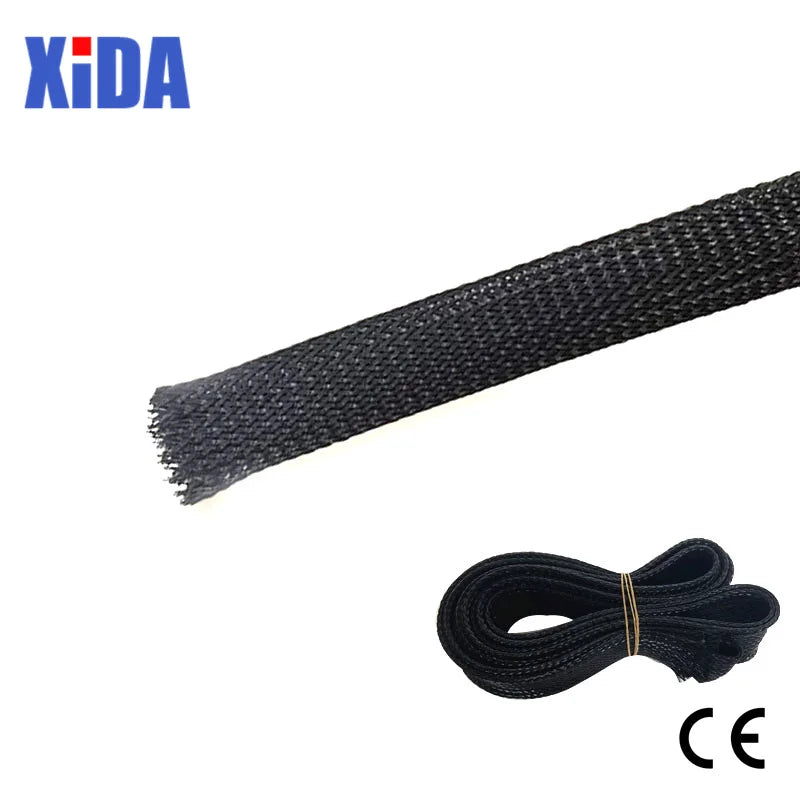 5/10M Black Insulated Braid Sleeving 2/4/6/8/10/12/15/20/25mm Tight PET Wire Cable Protection Expandable Cable Sleeve Wire Gland