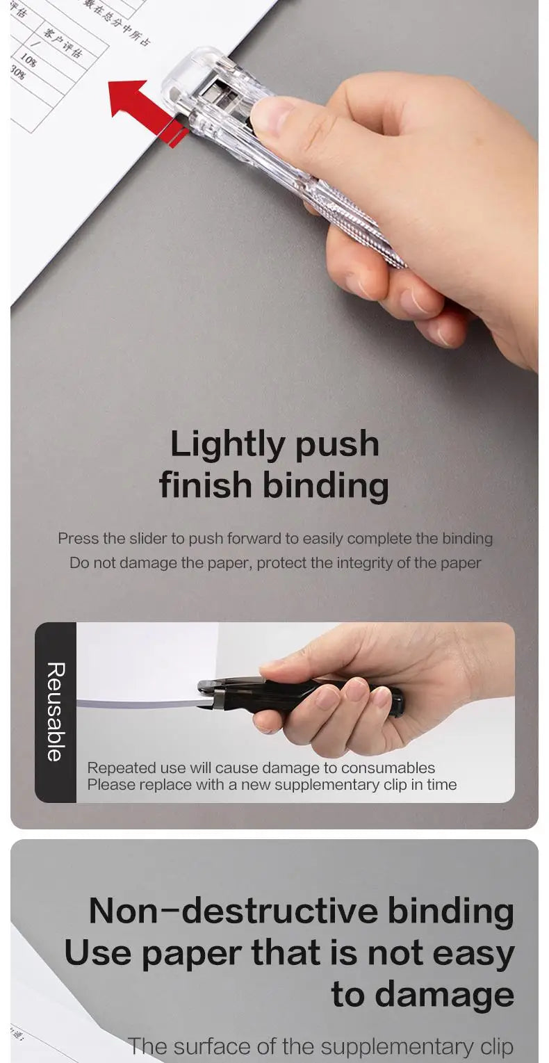 KHINSUN Paper Clipper Staplers Push Clamp File Documents Binding Tool Stapling Machine Paper Clips With Refills Office Supplies