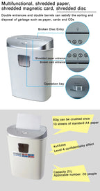 21L Small Portable Shredder Office Home Multifunctional 4 Level Confidential Paper Document Disc Grinder Crusher Destroyer 1pc