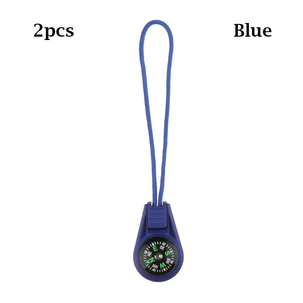 2Pcs EDC Mini Compas with Zipper Tail Rope Paracord Bracelet Gear Survival Keychain Camping Hiking Pocket Compasses Outdoor Tool