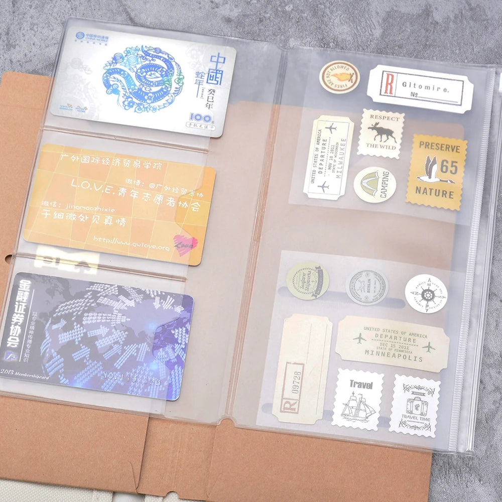 Traveler's Notebook PVC Storage Bag Pouch with Zipper Card Pocket Portable A5/Standard Size Passport Folder - 4 Sizes Available