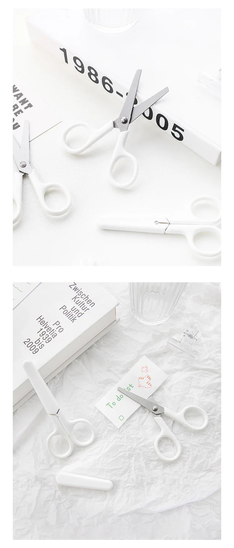 Mini White Scissor INS Style Portable Stainless Steel Blade Cutter for Paper Home Handwork Stationery Office School Gift F676