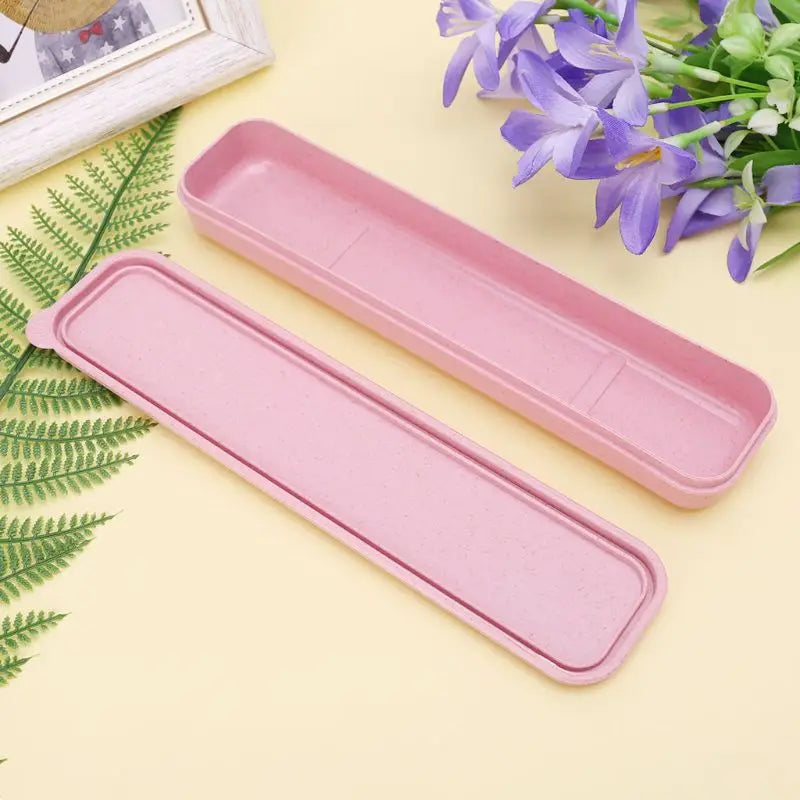 Portable Eco-Friendly Wheat Straw Cutlery Camping Picnic Box Dishware Kitchen Utensils Case