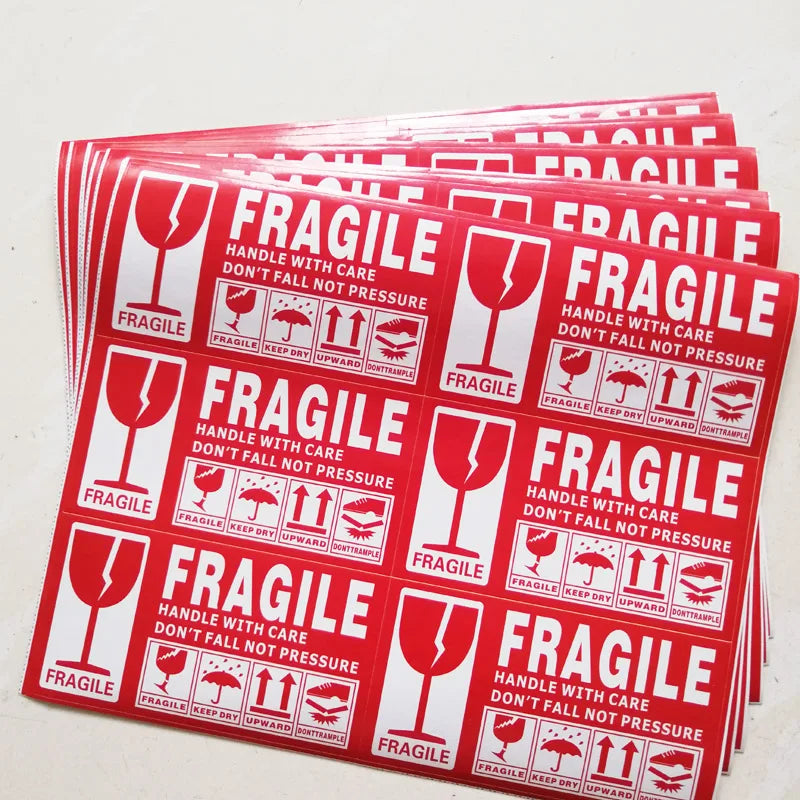 100pcs 130*70mm Large Box Shipping Label in English Fragile Products Sticker Warning Handle With Care/Up/Keep Out of Rain