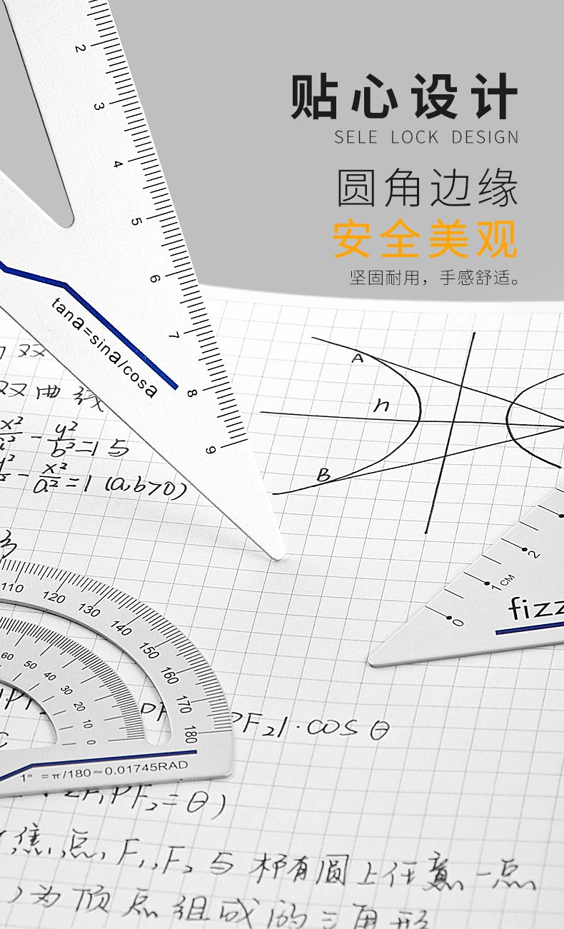 Youpin 4 in 1 Fizz Metal Ruler Stationery Set Aluminum Alloy Multifunctional Combination Ruler Ruler Triangle Protractor Drawing