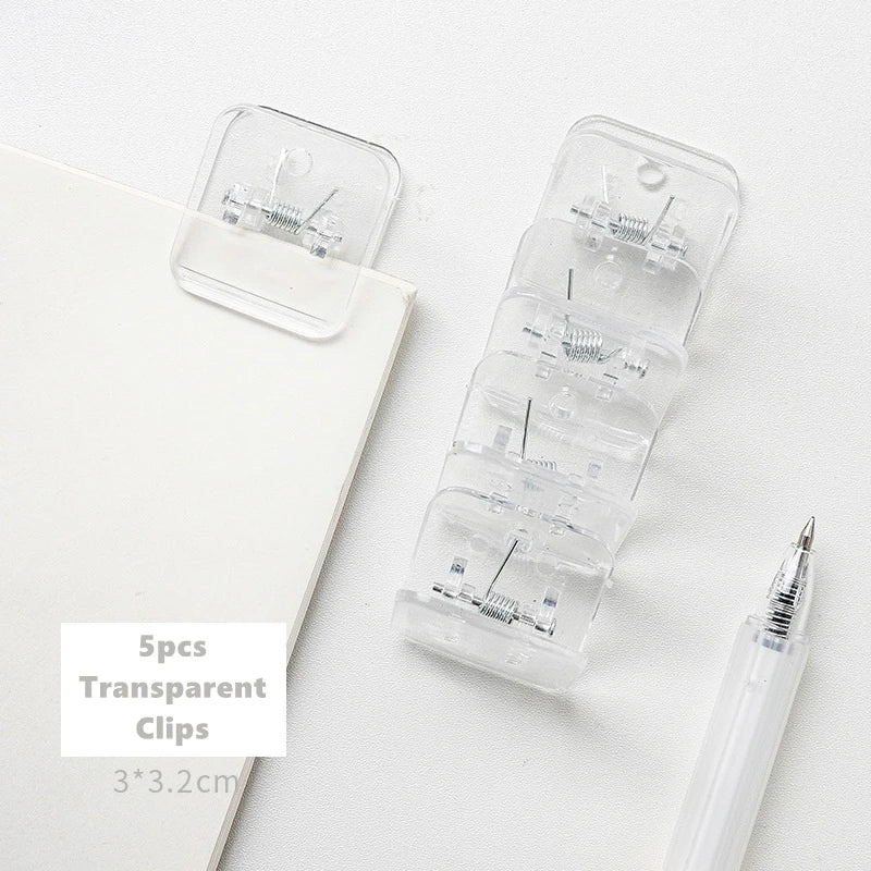 5pcs Candy Mini Square Clips Transparent & Solid Color Page Holder Paper Clip for Memo File Magazine Household A6794