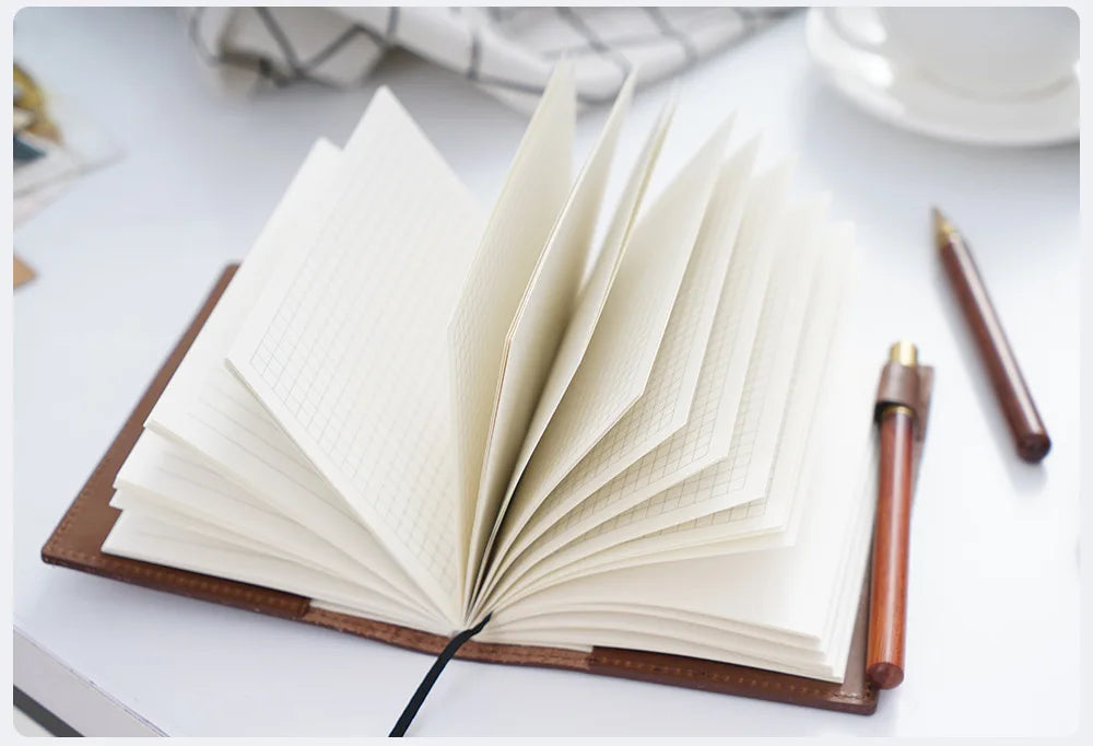 100% Genuine Leather Cover A5A6B6 Sketchbook Planner with Grid Blank Insert Retro Notebooks and Journals Diary Cover Stationery