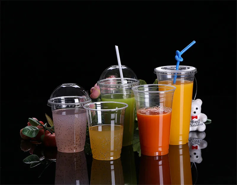 100PCS Plastic Cups With Dome Lids for Iced Cold Drink Coffee Tea Smoothies Sodas Water Party Disposable Tableware dessert cups