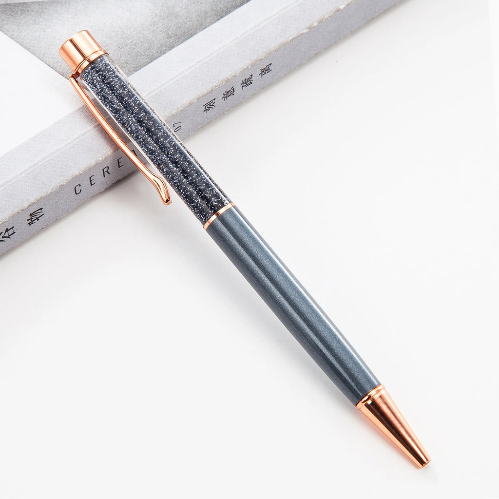 Lytwtw's Ballpoint Pen Oil Metal Office School Supplies Stationery Spinning Rose Gold Gift Cute Clip Glitter